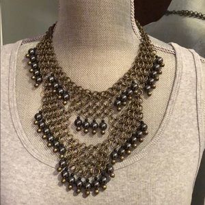 Banana Republic antique goldw/grey pearl choker.